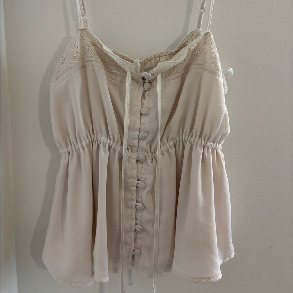 American Eagle Outfitters Ivory Lace Trim Top